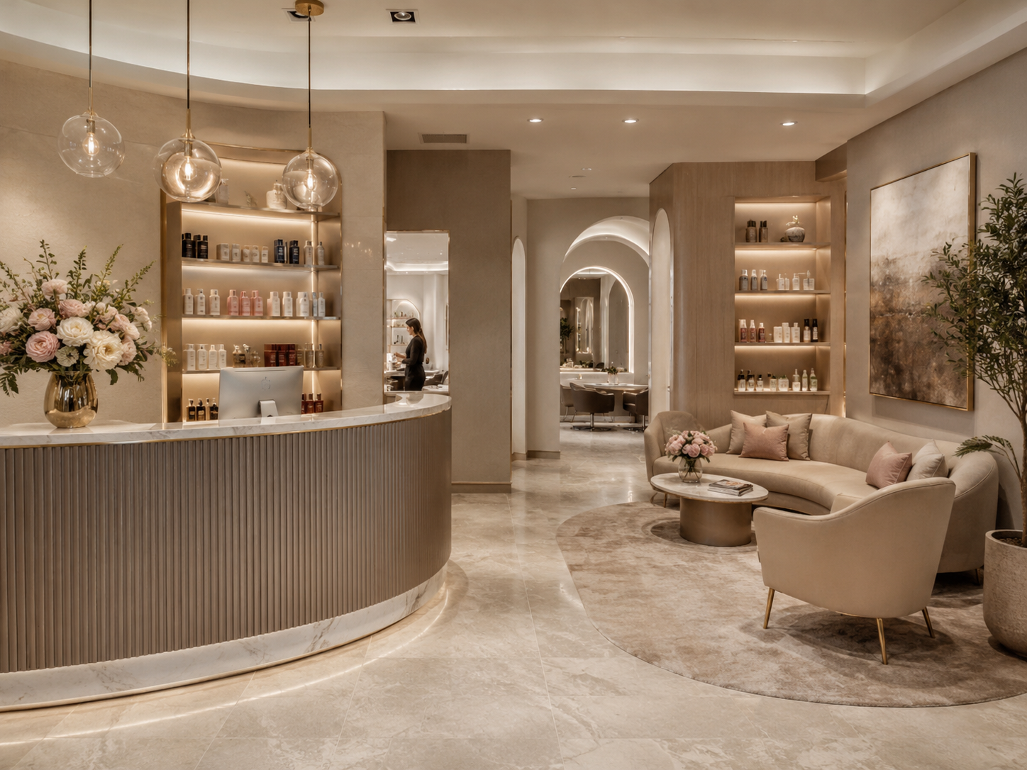 Soft neutral beauty salon treatment room